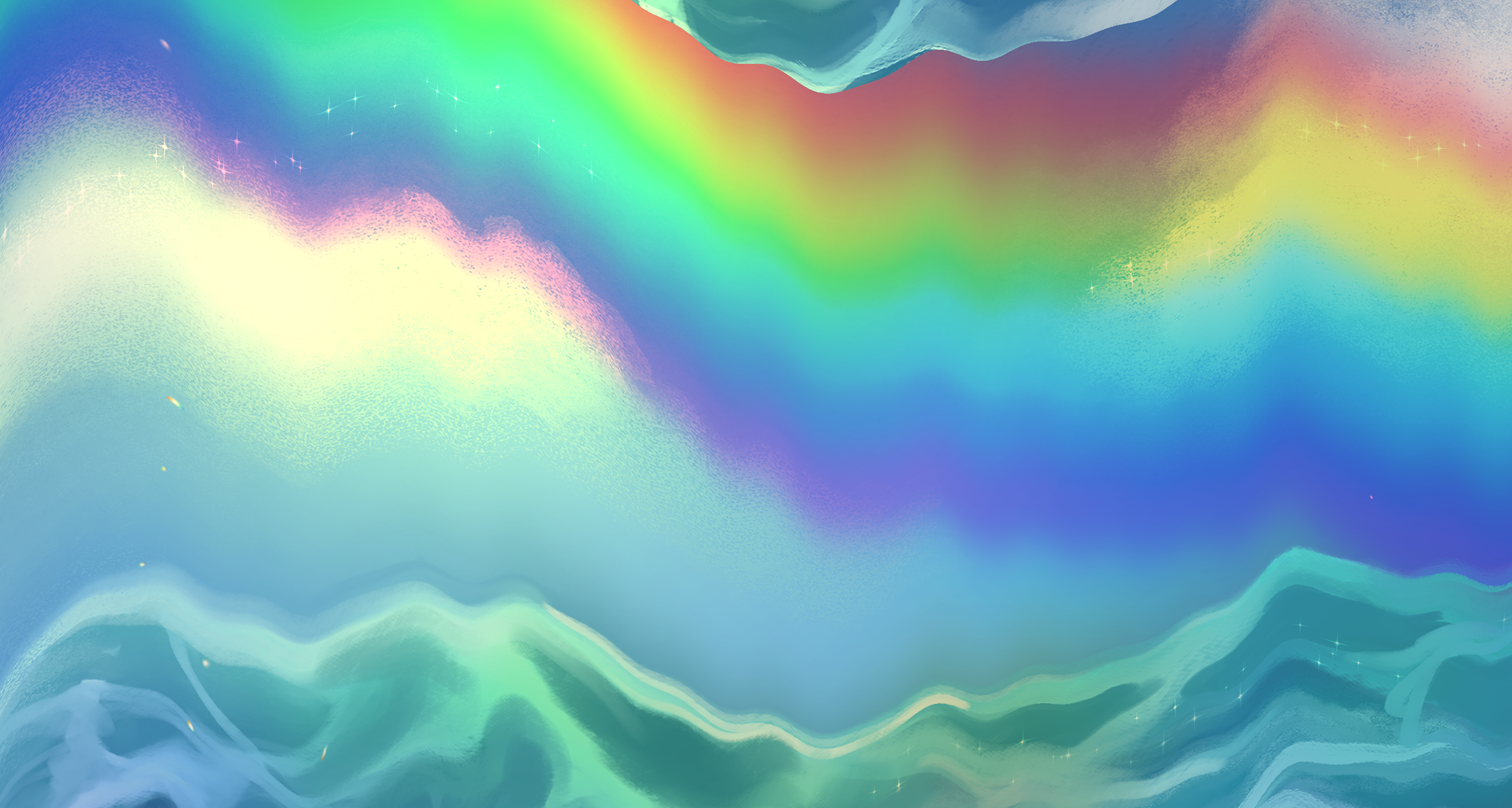 an abstract painting of an ocean blending in with a rainbow