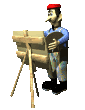 a 3d animated gif of an artist painting at an easel